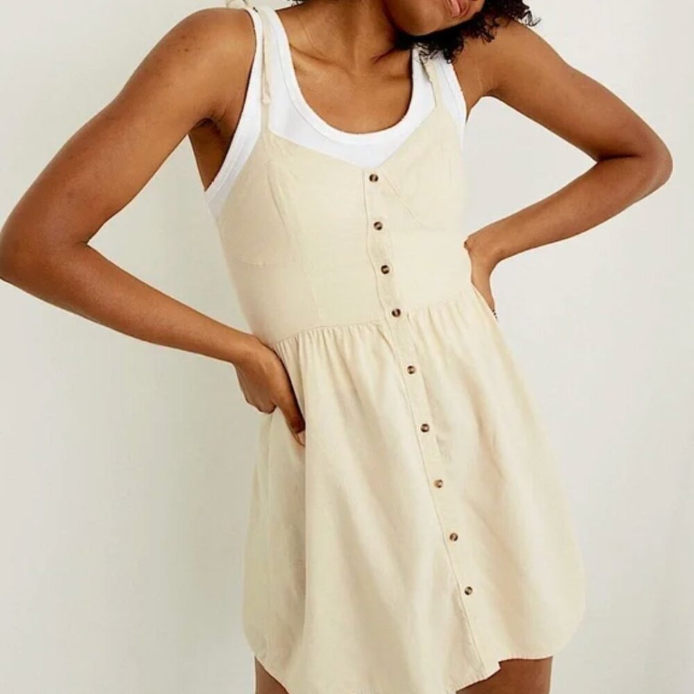 Aerie | Babydoll Linen Blend Bustier Corset Style Mini Dress | Size Medium